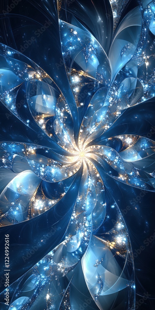 Aufkleber abstract fractal art with a swirling pattern of blue and gold light creating a cosmic effect
