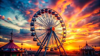 Tilt-Shift Ferris Wheel: Color-Toned Retro Fairground Ride at Sunset