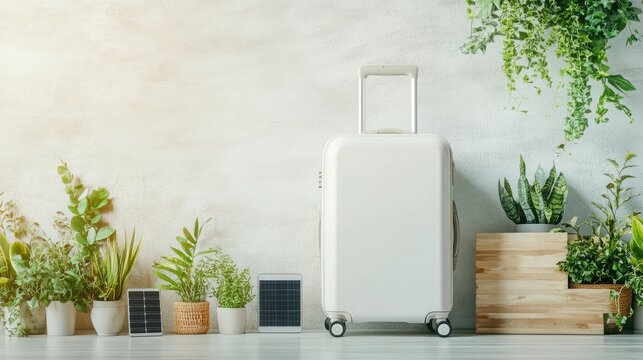 Sophisticated travel essentials in a serene indoor space with modern decor and greenery