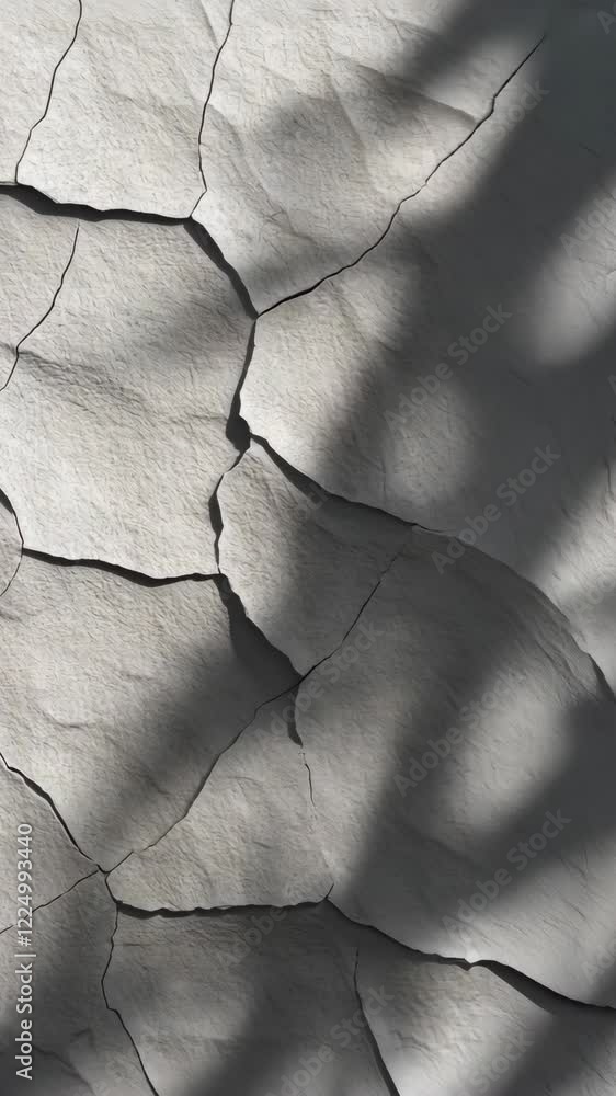 Poster cracked surface under soft shadow, displaying intricate patterns of natural textures and light inter