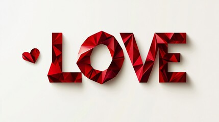 Romantic Red Geometric Ribbon Spell Word LOVE in Low Poly Style for Design Projects and Posters