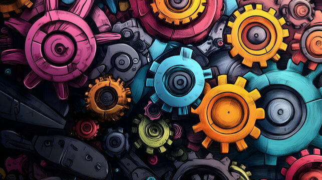 Colorful brain gears: Illustration of creative and analytical thinking concept  -