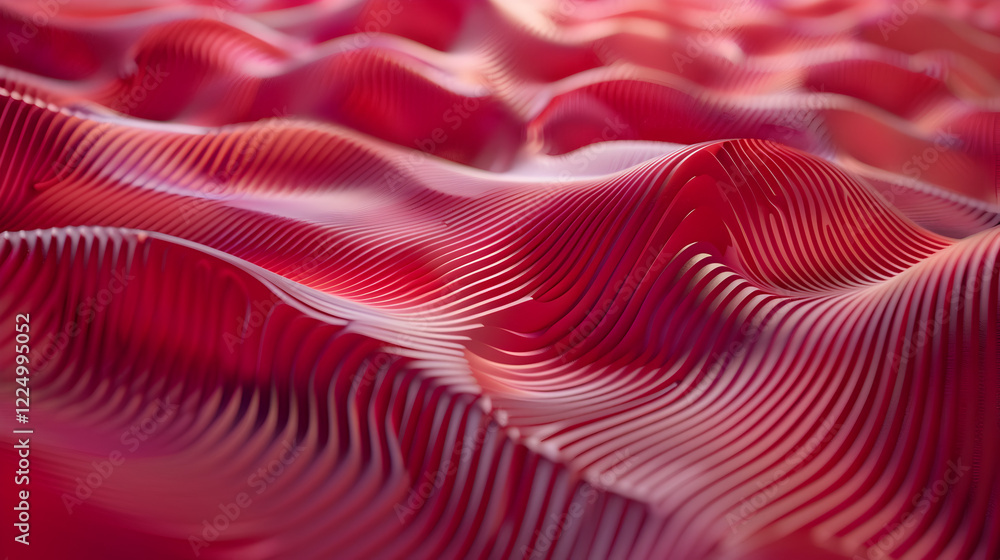 Poster abstract red wavy patterns create a visually dynamic and textured surface.