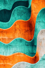 Obraz premium Abstract colorful pattern with teal and orange curves on a textured surface, showcasing a dynamic and modern design, representing creative artistic expression in wall art.