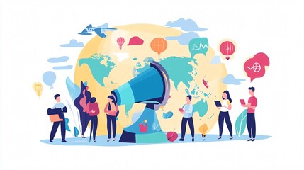 Global Communication Concept with Diverse People Characters in Flat Design - Adobe Stock Image