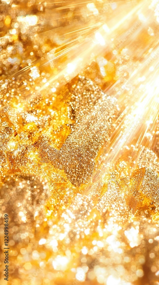 Poster close-up of a golden object with light emanating from its center, illuminating the top portion of th