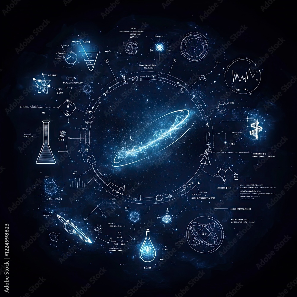 Aufkleber a captivating illustration of the universe blending science and astronomy with abstract symbols and 