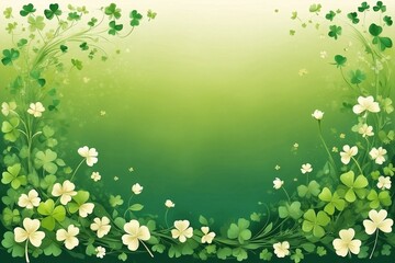 Soft Green and Golden Background with Delicate Little Clover Leaves