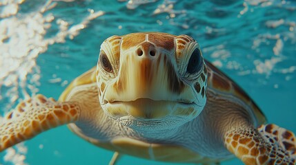 Obraz premium Close-up of a sea turtle underwater. (1)