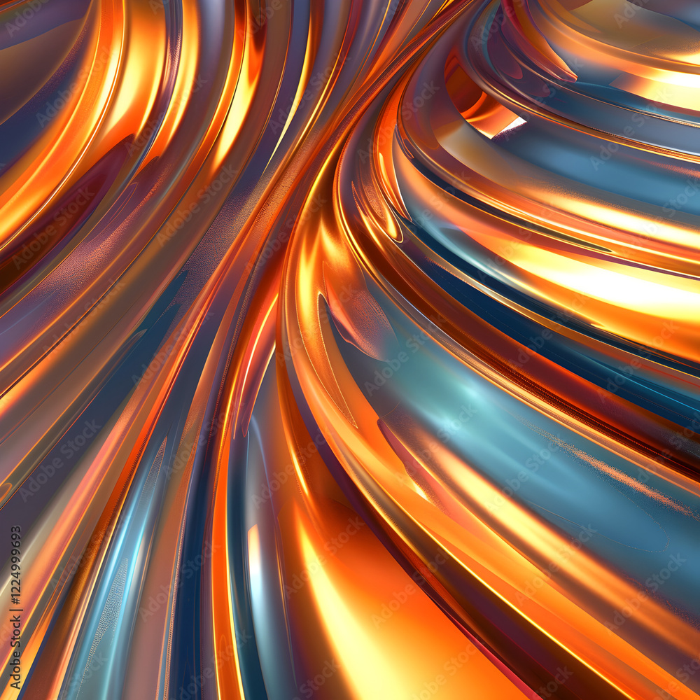 Aufkleber Abstract flowing shapes with vibrant orange and blue colors creating a dynamic visual effect.