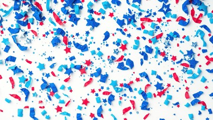 Obraz premium Labor Day Celebration - Blue Watercolor Confetti & Stars