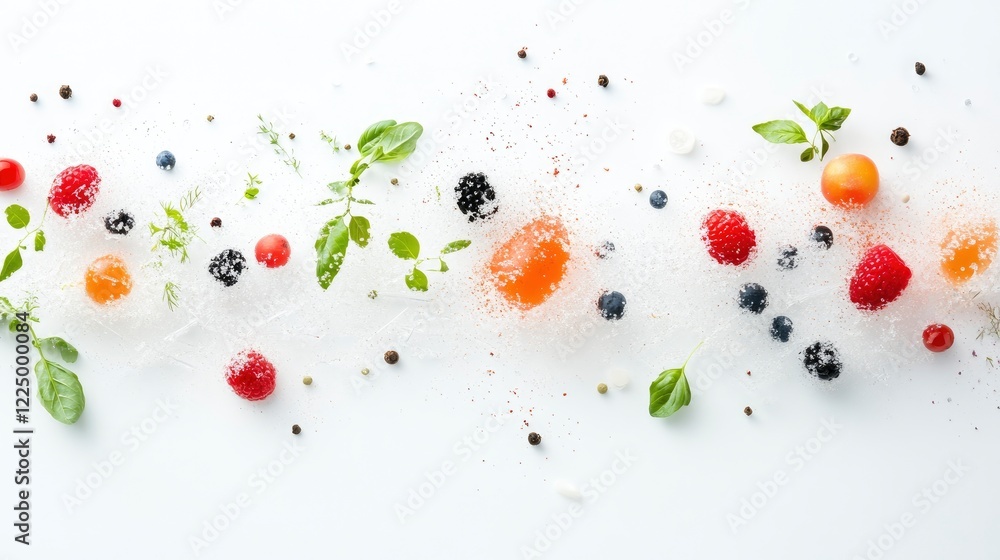 Aufkleber a colorful array of fruits and herbs garnished with spices on a white background for a fresh and vib