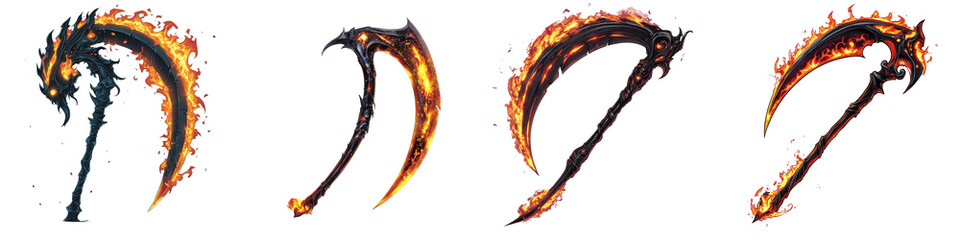 Vector Illustration of Flaming Scythes in Various Styles for Creative Design and Artwork Use © Analogue