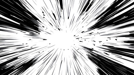 Abstract monochrome radial burst, radiating lines converging at the center, creating a zoom or speed effect.