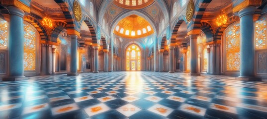 Obraz premium Stately Interior of a Domesque Structure with Ornate Arches And a Tiled Floor Reflections