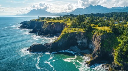 Coastal cliffs with ocean waves.