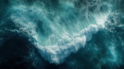 Aerial view of crashing ocean waves.