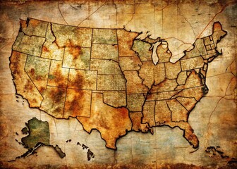Naklejka premium Urban Exploration: A Crumbling Map of the United States, Decaying Detail, Grunge Texture, Vintage Style