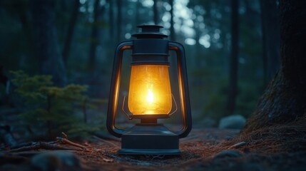 A rustic lantern glows softly.