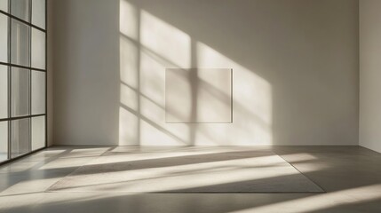 Obraz premium Minimalist interior with blank canvas art piece and natural light casting shadows in a room