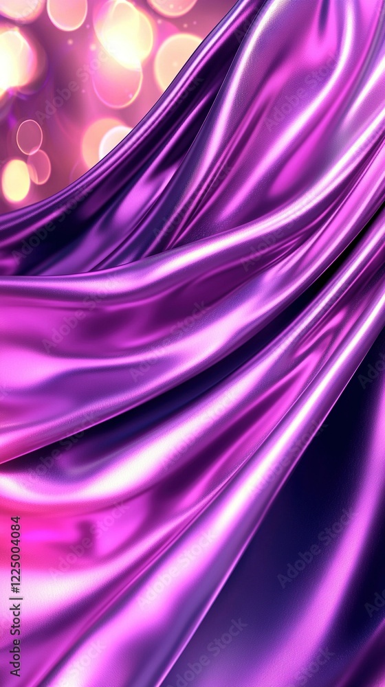 Poster a clear photo of a close-up purple fabric with bright background lights and a hazy image in the fore