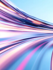 Vibrant light streaks create a dynamic abstraction of speed through a dreamy landscape