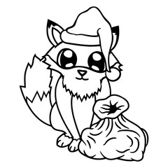 Red Fox Santa Claus Christmas Gift Winter Holiday Design Lover Art Vector Illustration Card T-Shirt Poster Sticker Graphic Print Decorative Drawing Isolated Logo Decoration Symbol Creative Cool Style
