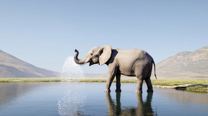 Fototapeta premium Elephant Drinking Water in Savanna