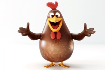 Happy cartoon chicken with open wings