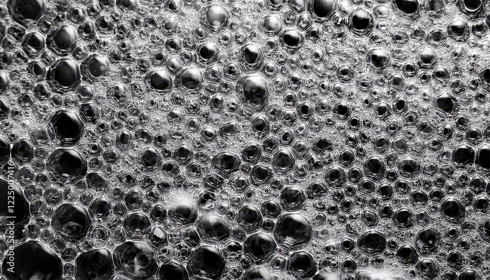 Poster monochromatic abstract macro intricate foam patterns and textures reveal complex structure in a blac