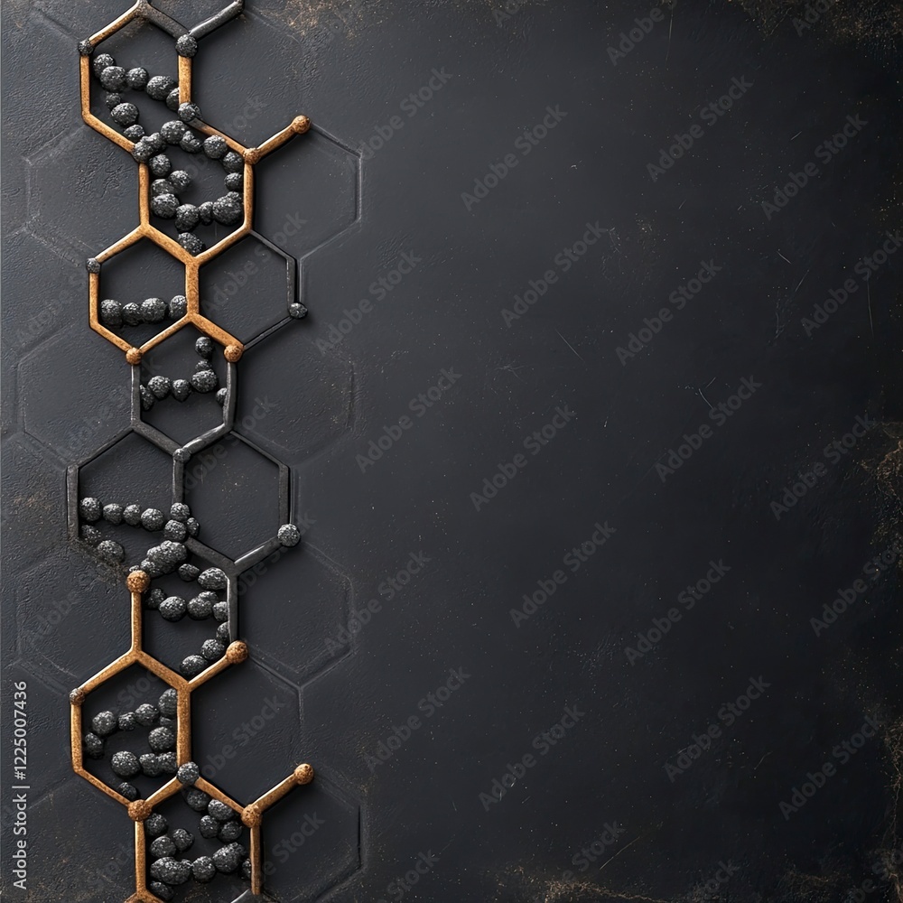 Poster abstract representation of molecular structures in a modern and artistic style, highlighting the the