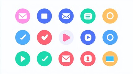 Bright flat-style icons showcasing different communication options, including phone, email, and chat bubbles, framed by contact symbols on a white surface