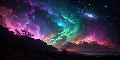 Fototapeta premium Vibrant Abstract Night Lightscape: Colorful Swirls & Glowing Nebula Wallpaper