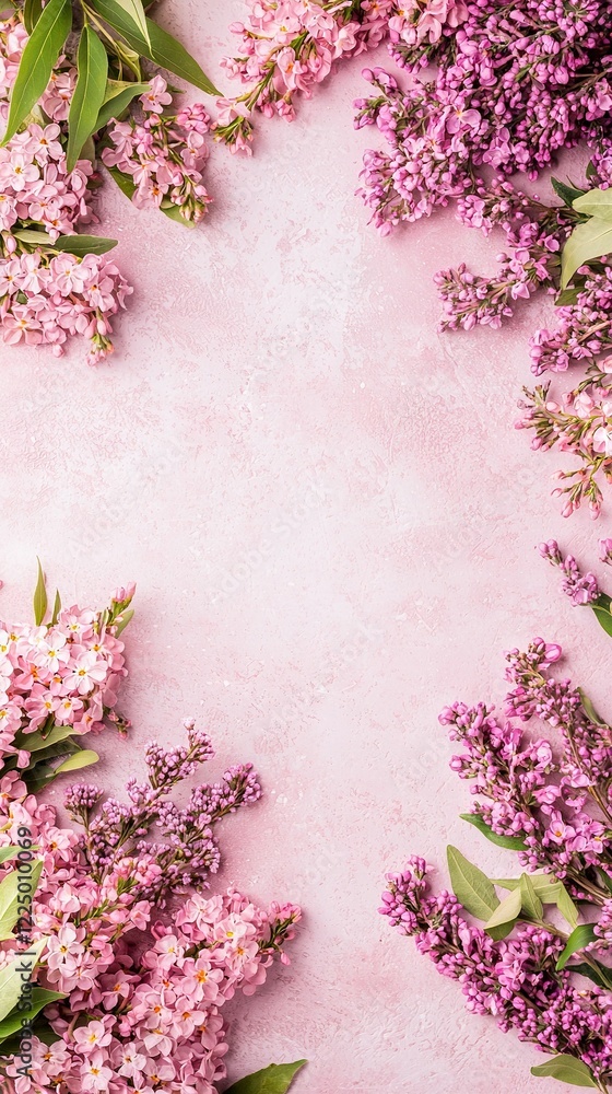 Poster a card featuring a field of purple flowers against a pink backdrop with space for either text or ima