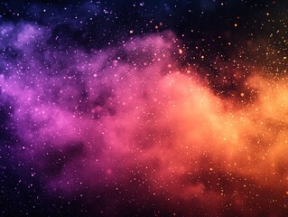 Abstract cosmic dust cloud with purple and orange hues against a dark background