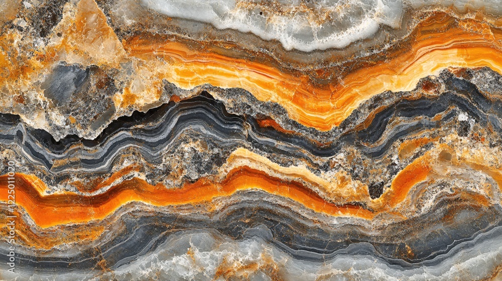 Poster abstract stone texture with flowing layers of orange gray and white mineral pattern