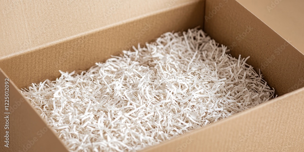 Poster a cardboard box filled with white packing material, creating a soft and protective environment for i
