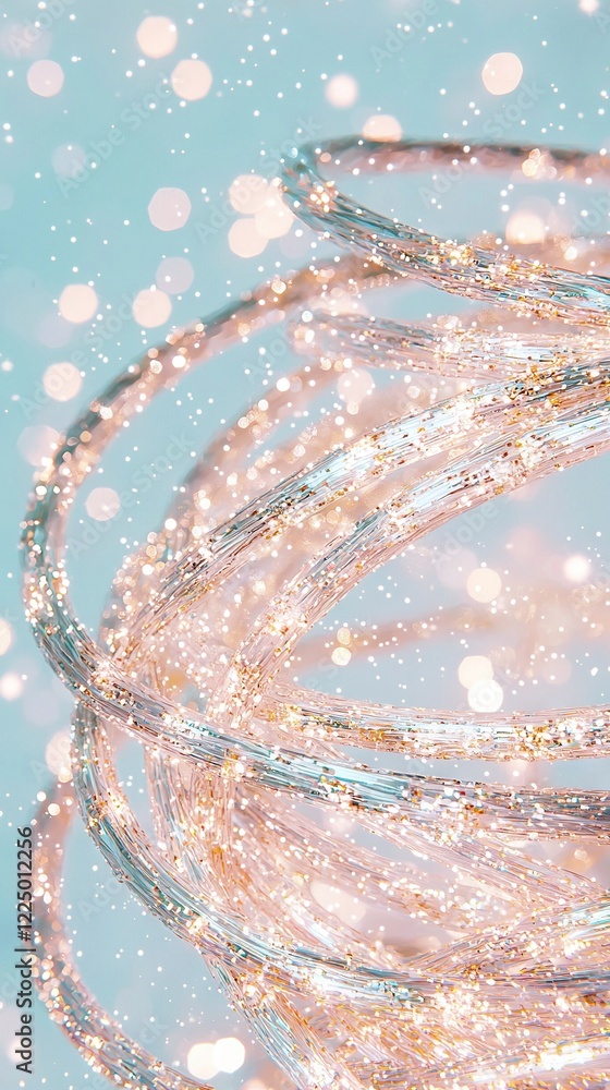 Poster a clear close-up of strings of lights against a blue backdrop, with a soft focus snowflake image in 