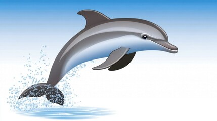 Obraz premium Jumping dolphin with water drops in a blue and white background illustration