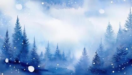 Tranquil Winter Scene Soft Watercolor Snowy Sky and Serene Blue Landscape Backdrop Perfect for Relaxation, Meditation, and Mood Boosting Designs