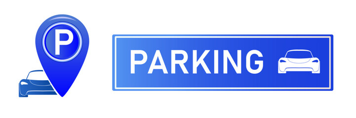 Car parking eco electric icon set. Parking and traffic signs isolated on white background. Map parking pointer. Vector