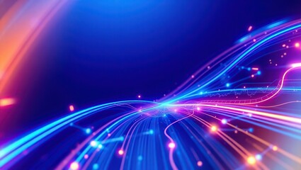 Fototapeta premium Vibrant, abstract representation of data streams and circuitry, with intricate patterns of light and color, symbolizing the dynamic intersection of technology and digital innovation.