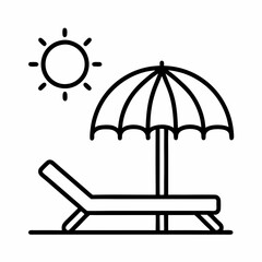 Sun and Lounge Chair Outline Illustration.