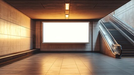 Empty Subway Station with Blank Billboard