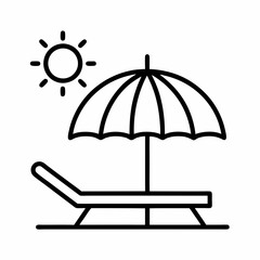 Sun and Lounge Chair Outline Illustration.