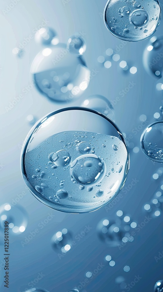 Poster water droplets suspended in a liquid, creating a mesmerizing visual effect.