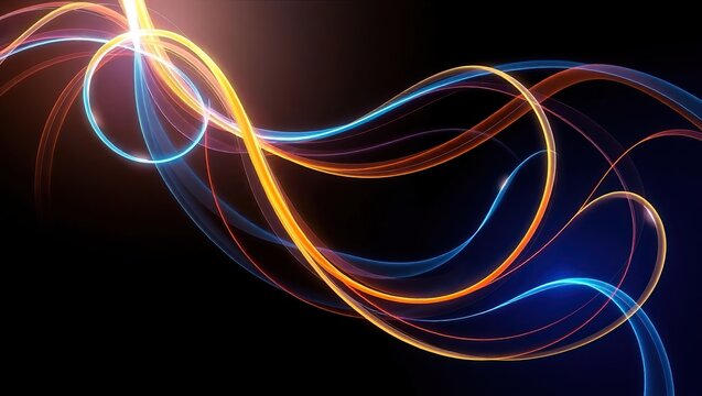 Vibrant, curvaceous lines that elegantly swirl across a dark, mysterious background, evoking an emotional response that oscillates between energetic dynamism and serene calmness.