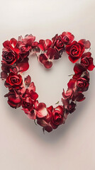 Obraz premium Heart made of red roses, isolated, on clear background, St.Valentine concept, vertical illustration