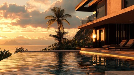 Sunset luxury villa with infinity pool.
