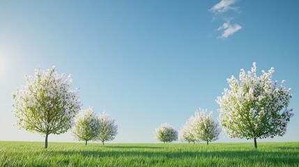 Fototapeta premium Blooming Trees in Spring Meadow